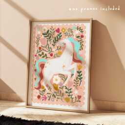 Unframed Floral Unicorn Print in Bright Colours, Flower Girl Nursery Bedroom, Teen & Tween Art, Children's Illustration Room Decor - thumbnail 1
