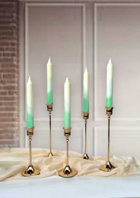 Dip Dyed Dinner Candles, Dipped Candles, Wedding Candles, Pastel Color Candles, Decorative Candles, Taper Candles, Green Yellow Candles - image 1