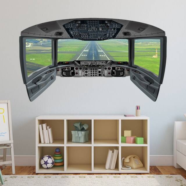 Aviation Wall Art - Cockpit Decal Window Mural - Airplane Runway Decor Vinyl Vwaq Cp1 - image 1