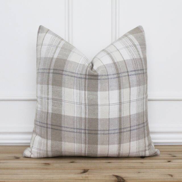 Neutral Plaid Pillow Cover Throw Custom Designer Pillows Decorative Farmhouse Simple -- Zara - image 1