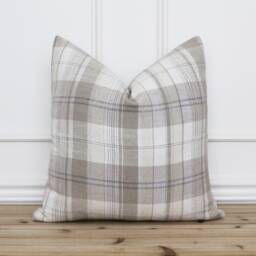 Neutral Plaid Pillow Cover Throw Custom Designer Pillows Decorative Farmhouse Simple -- Zara - thumbnail 1