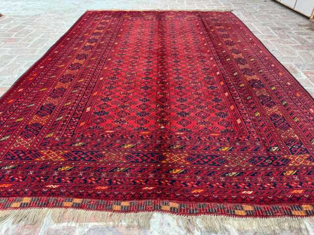 6x9 Afghan Wool Bukhara Carpet - Handmade Geometric Oriental Rug Traditional Red Area For Living Room Or Hallway Boho Gift - image 1