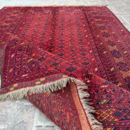 6x9 Afghan Wool Bukhara Carpet - Handmade Geometric Oriental Rug Traditional Red Area For Living Room Or Hallway Boho Gift - thumbnail 3