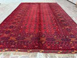 6x9 Afghan Wool Bukhara Carpet - Handmade Geometric Oriental Rug Traditional Red Area For Living Room Or Hallway Boho Gift