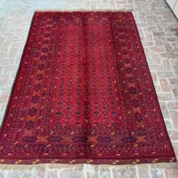 6x9 Afghan Wool Bukhara Carpet - Handmade Geometric Oriental Rug Traditional Red Area For Living Room Or Hallway Boho Gift - thumbnail 2