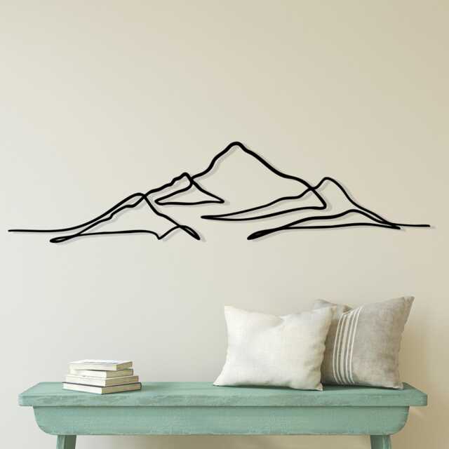Minimalist Mountain Line Art, Metal Wall Decor For Living Room, Housewarming Gift - image 1
