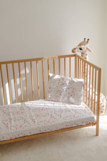 Cherry Blossom Crib Sheet, Vintage Pink Flowers Pinky Baby Nursery Sheet - image 1