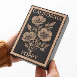 California Poppy Floral Wall Art - Engraved Wood Lithograph Style Nature Illustration, Plant Flower Painting Mothers Gift, Vintage Stamp - thumbnail 2