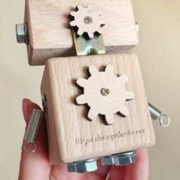 Wooden Robot Toy Steampunk Desk Decor, College Gift - thumbnail 2