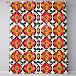 Floral Circle Motif Bold Graphic Flowers Seamless Pattern Readymade Eyelet Ring Top Thermal 100% Blackout Curtains - thumbnail 2