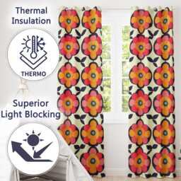Floral Circle Motif Bold Graphic Flowers Seamless Pattern Readymade Eyelet Ring Top Thermal 100% Blackout Curtains - thumbnail 3
