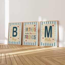 Set Of 3 Personalised Retro Boy's Prints in Blue, Colourful Matching Shared Bedroom Brother's Prints, Brothers Make The Best Friends - thumbnail 2