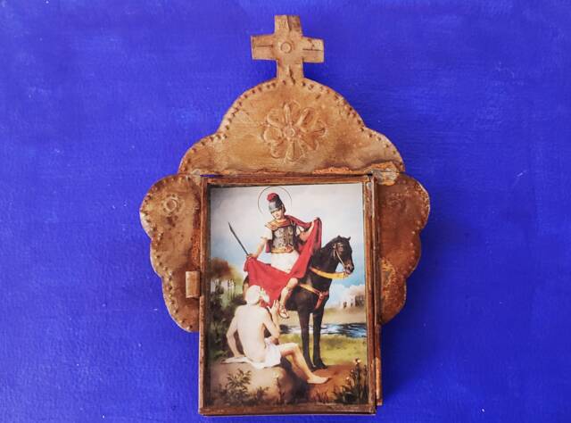 Rustic Mexican Tin Nicho San Saint Martin Caballero Wall Hanging Folk Art Rusty Shrine Shadow Box Retablo Of Tours Catholic Church