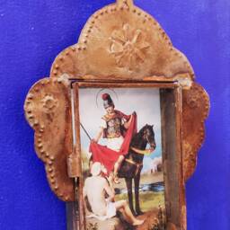 Rustic Mexican Tin Nicho San Saint Martin Caballero Wall Hanging Folk Art Rusty Shrine Shadow Box Retablo Of Tours Catholic Church - thumbnail 3