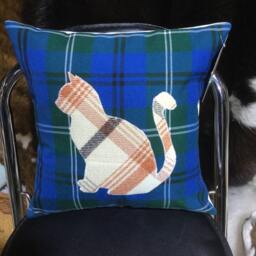 Handmade Wool Cat Pillow, Tartan Scottish Gift, Orange Blue Green Cushion 12 - thumbnail 2