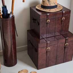 Personalised Brown Leather Storage Trunks - Coffee & Bedside Table Chest 3rd Wedding Anniversary Milestone Birthday - thumbnail 2