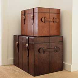 Personalised Brown Leather Storage Trunks - Coffee & Bedside Table Chest 3rd Wedding Anniversary Milestone Birthday - thumbnail 4