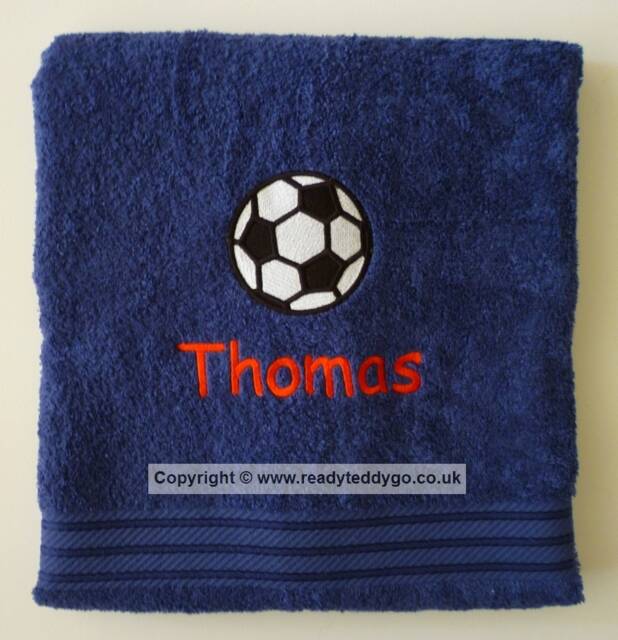 Personalised Swimming/Bath Towel Sheet Football Embroidered Unisex Boys Girls Children's Kids With Any Name 500Gsm - image 1