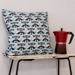 Raccoon Print Throw Pillow - Lino Animal Cushion - thumbnail 1