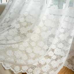Embroidery White Flower Voile Custom Curtain Made To Measure Sheer - thumbnail 3