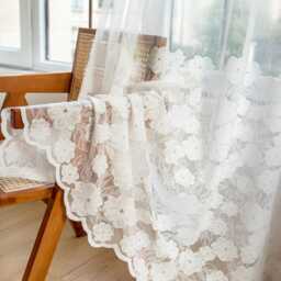 Embroidery White Flower Voile Custom Curtain Made To Measure Sheer - thumbnail 1