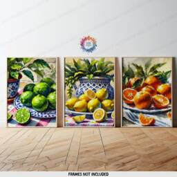 Kitchen Fruit Posters - Set Of 3 Prints - Lemon, Orange, Lime Watercolour Style Dining Room Decor Home Wall Art Gallery - thumbnail 2
