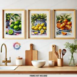 Kitchen Fruit Posters - Set Of 3 Prints - Lemon, Orange, Lime Watercolour Style Dining Room Decor Home Wall Art Gallery - thumbnail 1