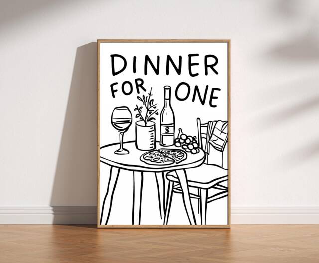 Dinner For One Art Print Kitchen Cafe Decor, Hand Drawn Food Poster - image 1
