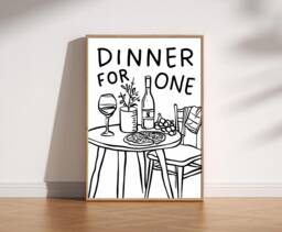 Dinner For One Art Print Kitchen Cafe Decor, Hand Drawn Food Poster - thumbnail 1