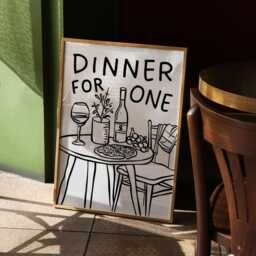Dinner For One Art Print Kitchen Cafe Decor, Hand Drawn Food Poster - thumbnail 2