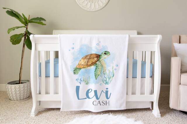 Sea Turtle Personalized Baby Name Blanket Gift Custom Coming Home Life Hospital Shower New Mom - image 1