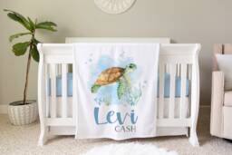 Sea Turtle Personalized Baby Name Blanket Gift Custom Coming Home Life Hospital Shower New Mom - thumbnail 1