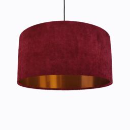 Red Lampshade in Velvet With Copper Lining - thumbnail 1