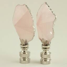 Faceted Rose Quartz Lamp Finials in Ice Pink On Shiny Chrome Hardware With Silver Gilded Edges - A Matching Pair - thumbnail 3