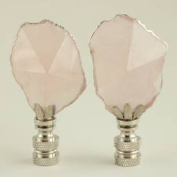Faceted Rose Quartz Lamp Finials in Ice Pink On Shiny Chrome Hardware With Silver Gilded Edges - A Matching Pair - thumbnail 2