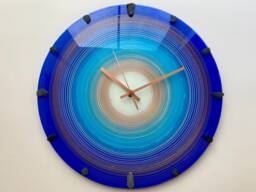 Oceanic Blue Spiral Glass Clock Hand Painted Boho Style Art