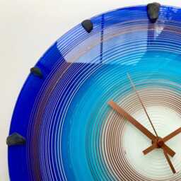 Oceanic Blue Spiral Glass Clock Hand Painted Boho Style Art - thumbnail 2