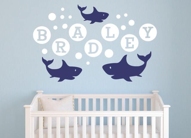 Shark Bubbles & Name Vinyl Wall Decal Kids Nursery Decor Ocean Sea Life Creatures Decals Child 301 - image 1