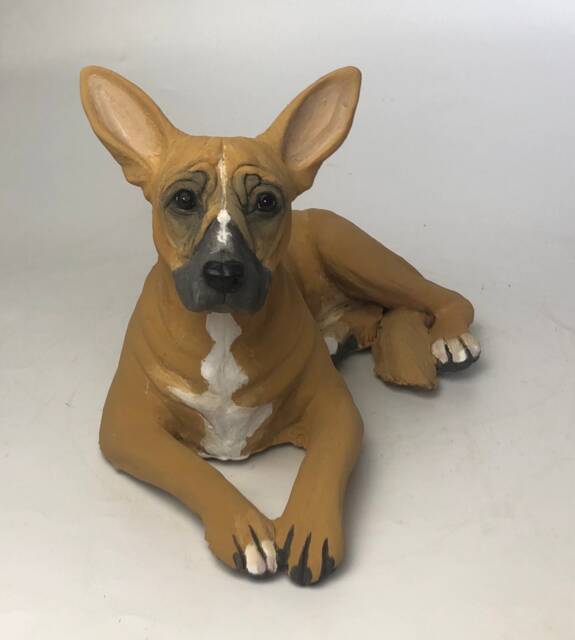 Custom Clay Pet Sculpture Dog Memorial Portrait With Toy - image 1