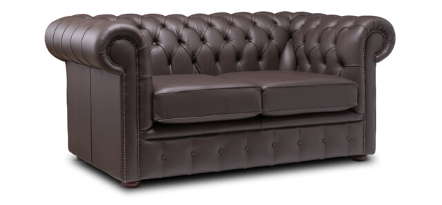Chesterfield Real Leather Two/Three Seater Sofa Italian Mocca Brown - image 1