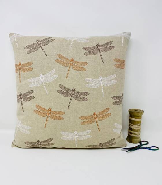 Dragonfly Cushion, Double Sided Dragon Fly Print, Feather Pillow, Linen Cotton Fabric, Letterbox Gift, Gift For Her, Perfect Home Decor - image 1