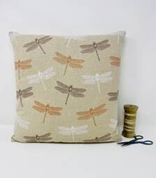 Dragonfly Cushion, Double Sided Dragon Fly Print, Feather Pillow, Linen Cotton Fabric, Letterbox Gift, Gift For Her, Perfect Home Decor - thumbnail 1