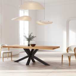 Solid Oak Dining Table With Star Steel Legs - Durable Hardwood 083 - thumbnail 1