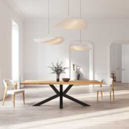 Solid Oak Dining Table With Star Steel Legs - Durable Hardwood 083 - thumbnail 2