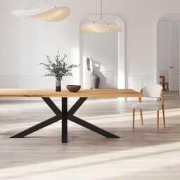 Solid Oak Dining Table With Star Steel Legs - Durable Hardwood 083 - thumbnail 3