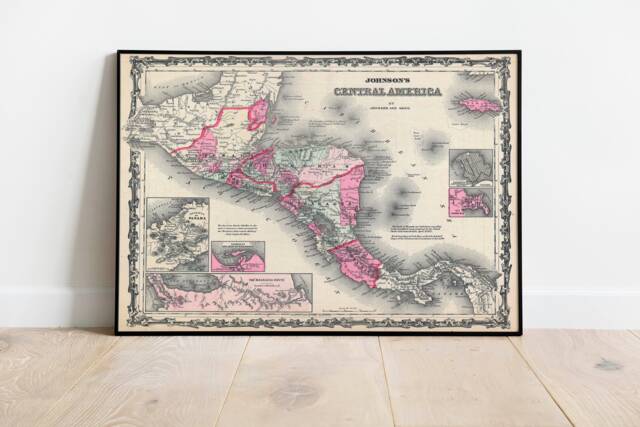 1862 Central America Map Print Vintage Wall Art - image 1