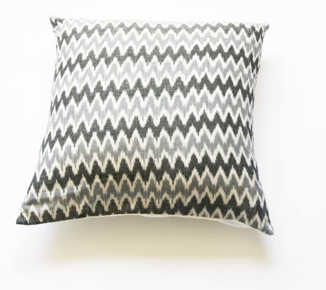 Square Toss Pillow - Grey Ikat Zig Zag Stripe - Handwoven - 20x20 Throw Pillow - image 1