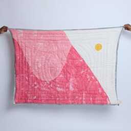 Custom Baby Blanket, Reversible Cotton Quilt, Hand Block-Printed Blue & Pink Modern Nursery Bedding - thumbnail 4