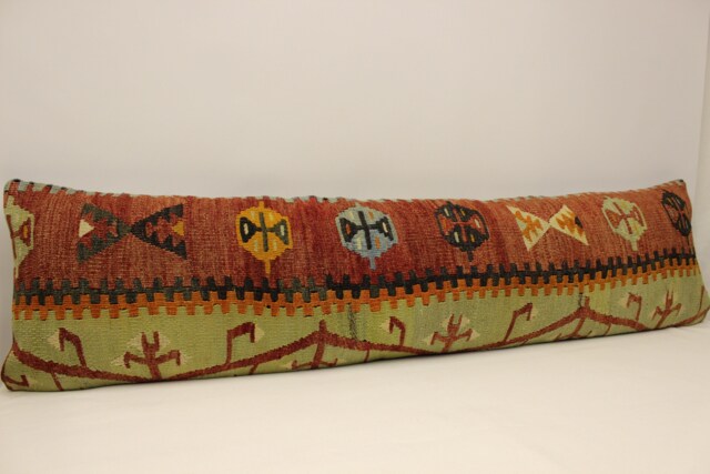 Vintage Kilim Pillow Cover, Wool Lumbar Pillow, Boho Home Decor - 12x47 - image 1