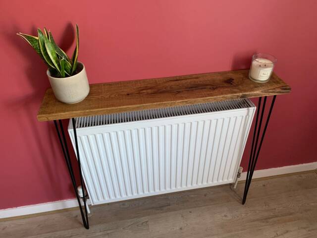 Reclaimed Oak Console Table Radiator Cover With Black Hairpin Legs - image 1
